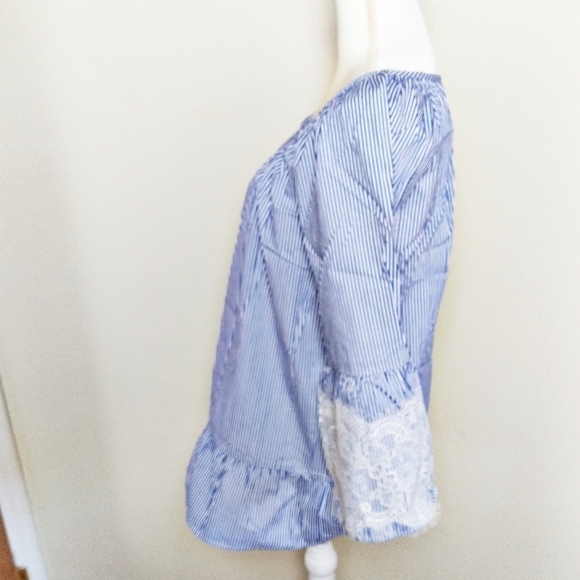 Absolutely Famous Striped Lace Detail Peasant Blouse - Picture 4 of 9